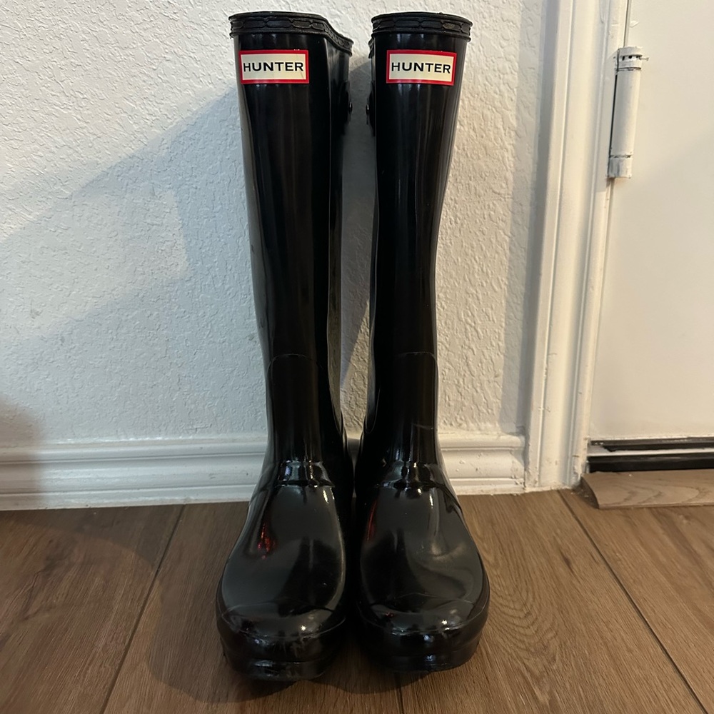 Hunter Glossy Black Tall Boots